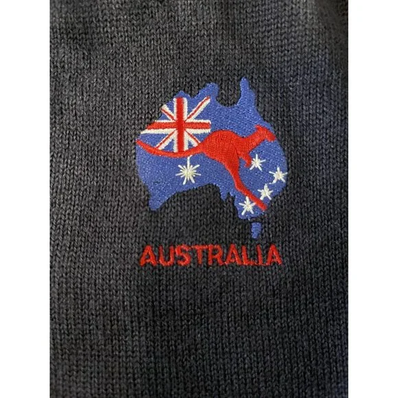 Australian Kangaroo Breast Logo Navy Blue V-Neck 100% Wool Sweater size: Medium - Picture 4 of 4
